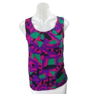 Silk Land 100% Silk Multicolor Abstract Print Sleeveless Cami Blouse Tank Top M